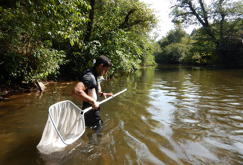 student field sampling in estuarine environment