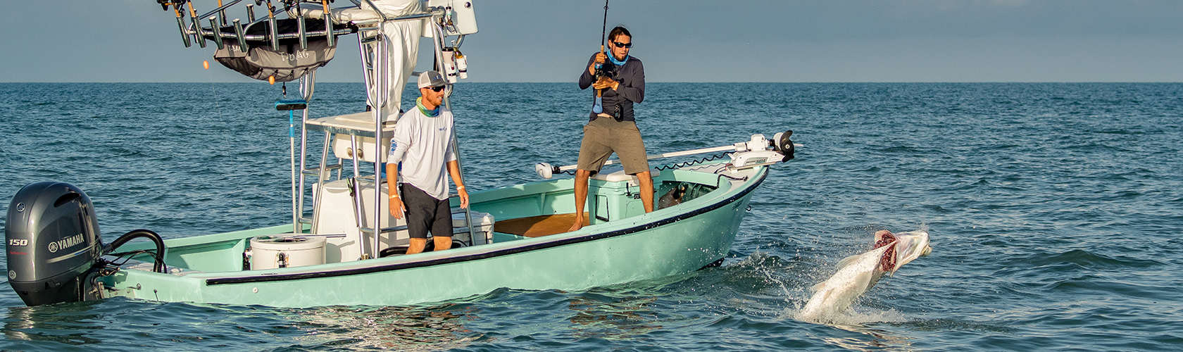 men landing a catch from aboard fishing boat