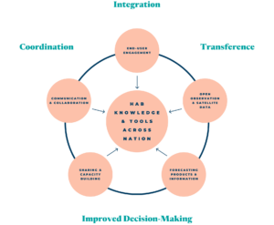 chart depicting coordination, integration, transference model to improve decision-making in harmful algal blooms work