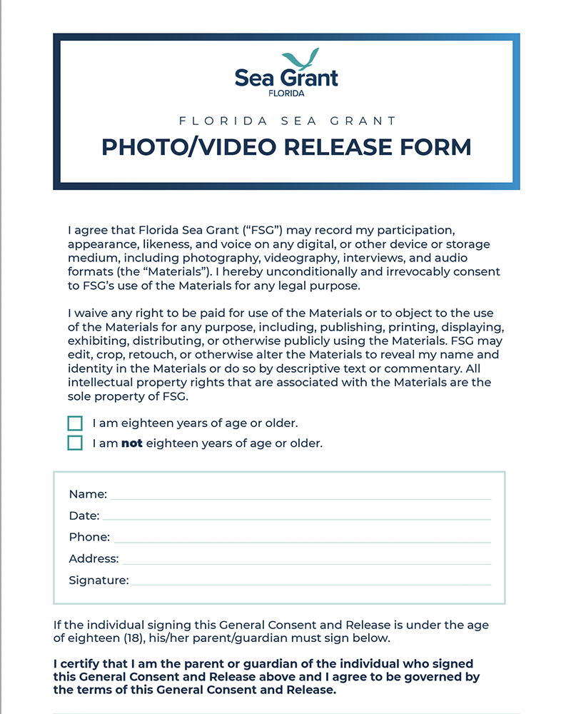 Cover of Florida Sea Grant Photo/Video Release Form