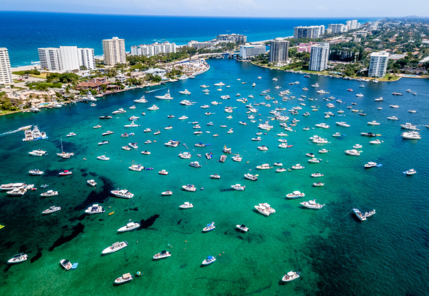aerial shot of boats in water