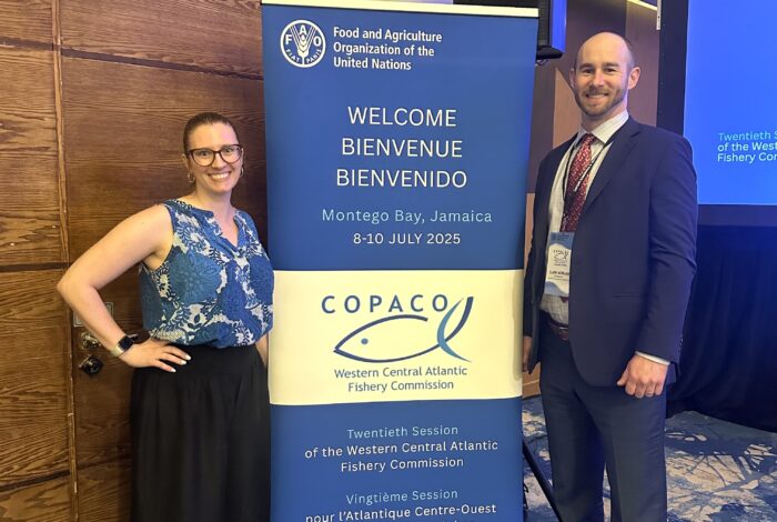 Hayley Lemoine and Clark Morgan at the Western Central Atlantic Fishery Commission