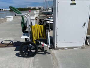 hose on reel cart on a dock